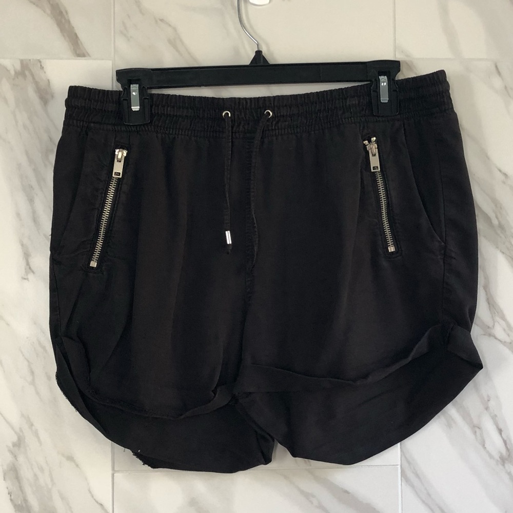 Black Drawstring Shorts with Zipper Design